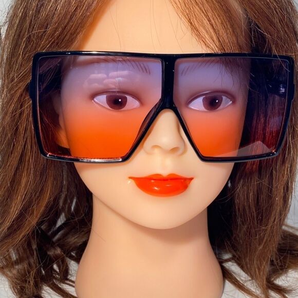 1077 Oversized Square Sunglasses Gradient Blue Orange Lense Black Frame … main image 6